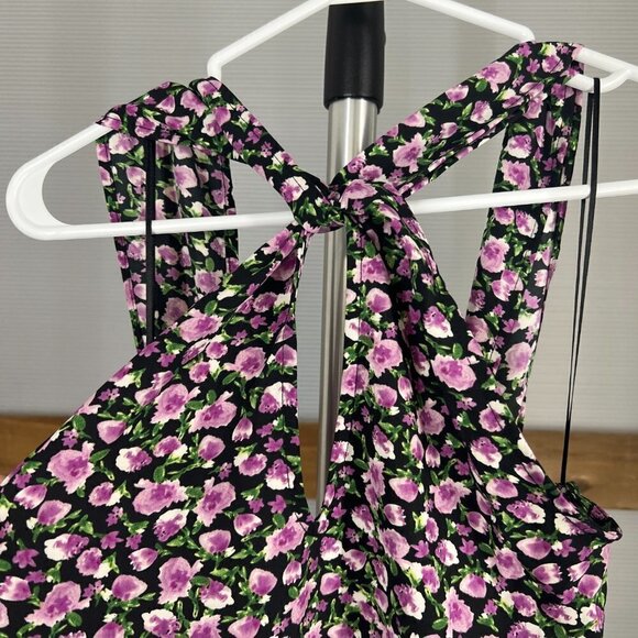 NWT Zara Floral Twist Neck Halter Blouse Tank Top Purple Black Green‎ White Sz S - Picture 3 of 8
